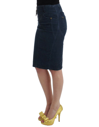 Falda lápiz de pana azul Cavalli