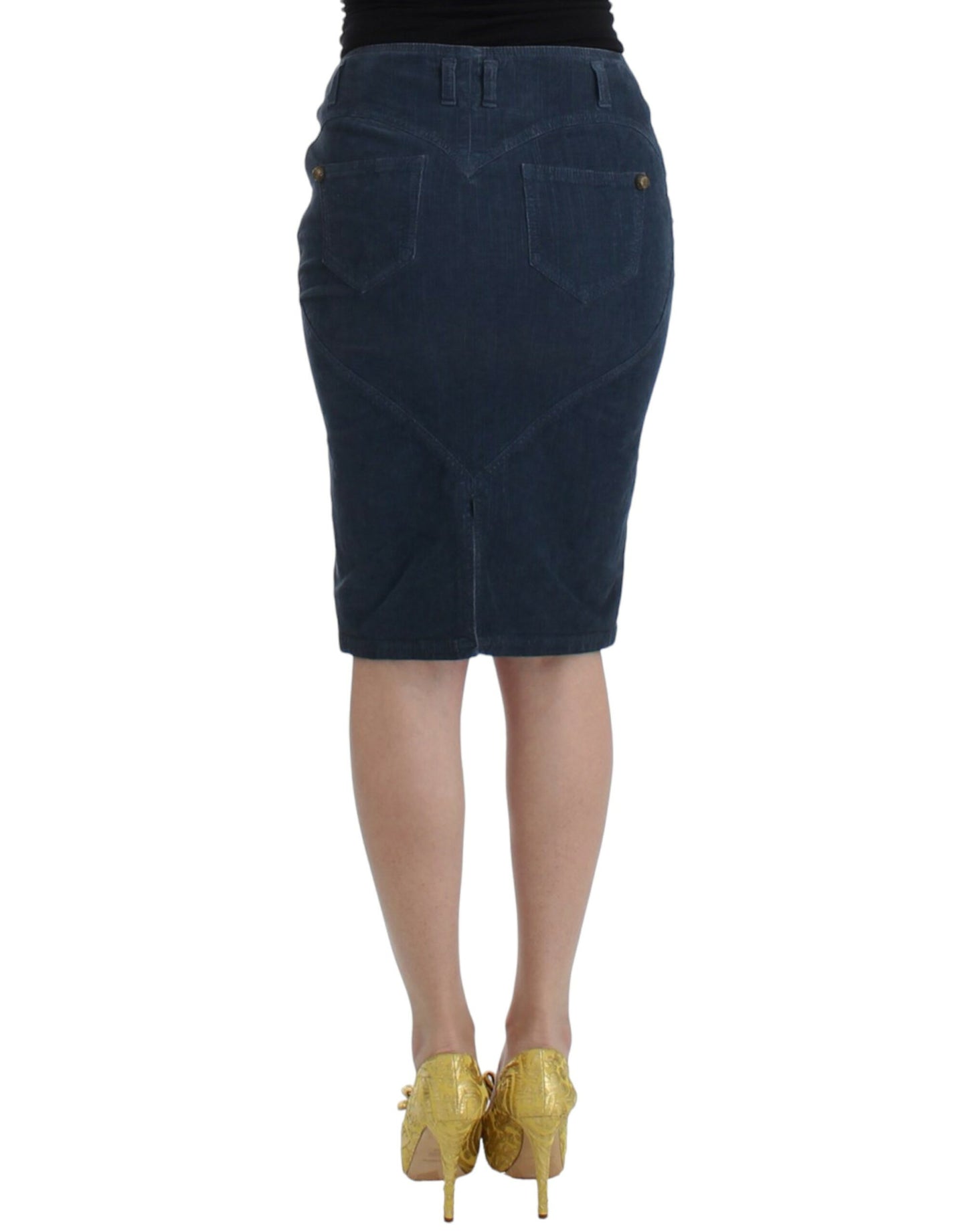 Falda lápiz de pana azul Cavalli