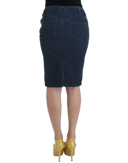 Falda lápiz de pana azul Cavalli