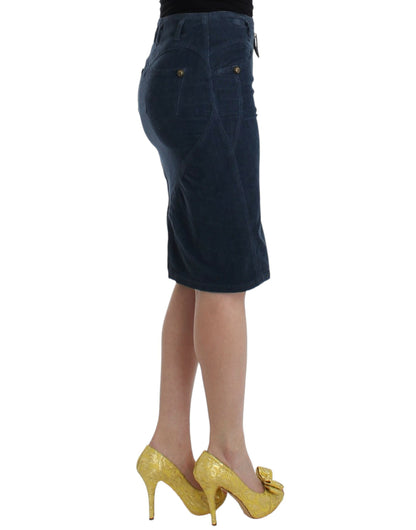 Falda lápiz de pana azul Cavalli