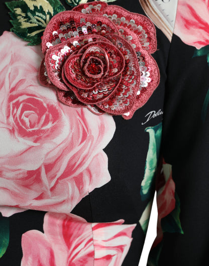 Vestido de encaje floral negro acampanado con adornos de Dolce & Gabbana