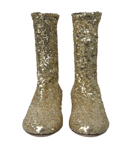 Dolce & Gabbana Botines Elásticos Cortos de Lentejuelas Doradas
