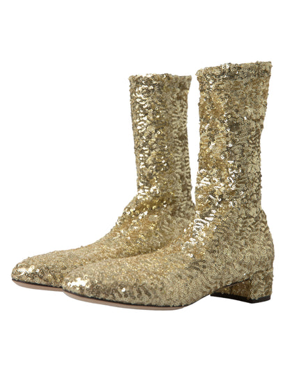 Dolce & Gabbana Botines Elásticos Cortos de Lentejuelas Doradas