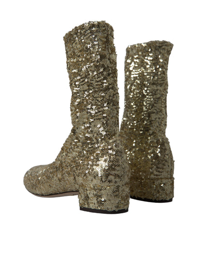 Dolce & Gabbana Botines Elásticos Cortos de Lentejuelas Doradas