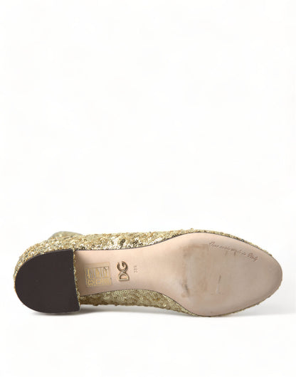 Dolce & Gabbana Botines Elásticos Cortos de Lentejuelas Doradas