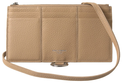 Cartera con tarjetero de piel beige con correa para el hombro Dolce & Gabbana
