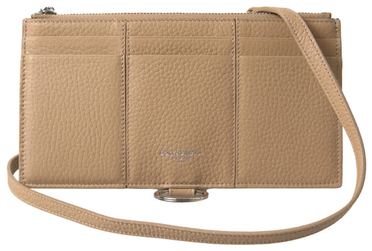 Cartera con tarjetero de piel beige con correa para el hombro Dolce & Gabbana