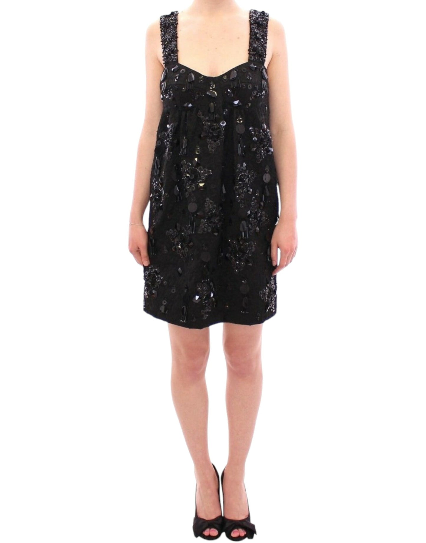 Vestido negro Dolce & Gabbana con cristales incrustados florales