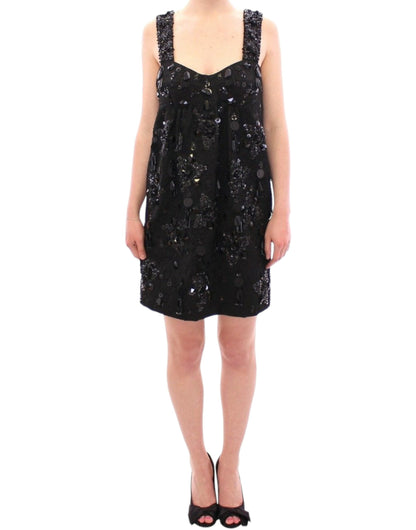 Vestido negro Dolce & Gabbana con cristales incrustados florales