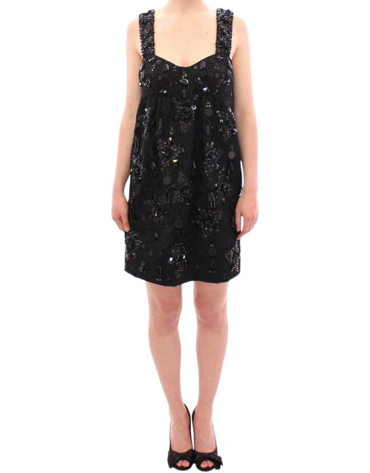 Vestido negro Dolce & Gabbana con cristales incrustados florales