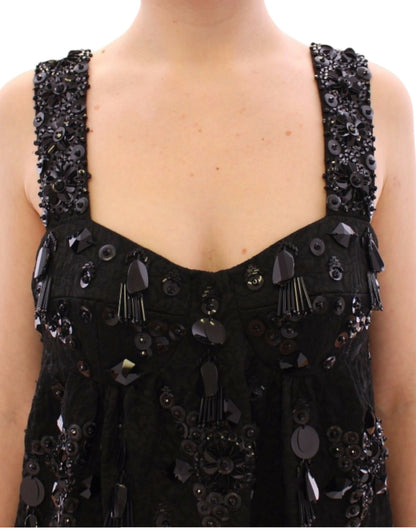 Vestido negro Dolce & Gabbana con cristales incrustados florales