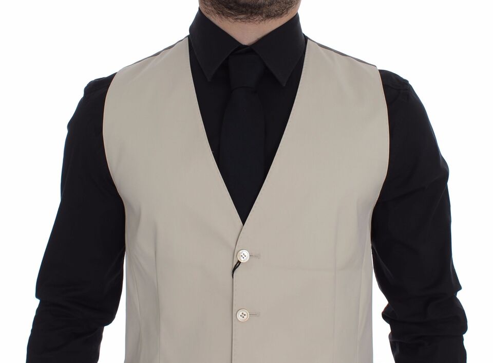 Dolce & Gabbana Beige Algodón Elástico Vestido Chaleco Blazer