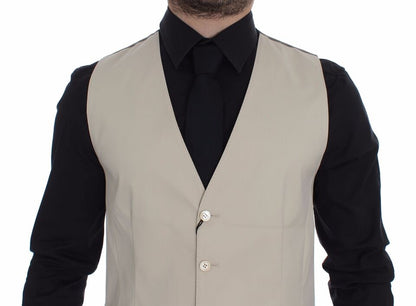 Dolce & Gabbana Beige Algodón Elástico Vestido Chaleco Blazer