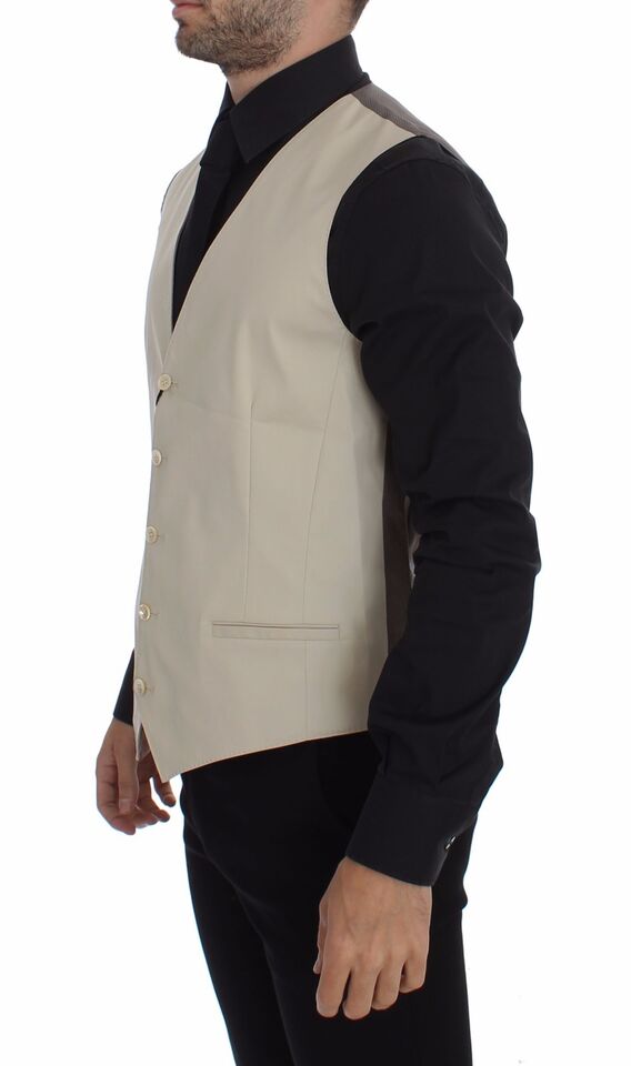 Dolce & Gabbana Beige Algodón Elástico Vestido Chaleco Blazer