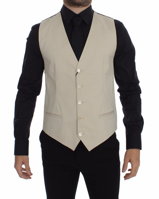 Dolce & Gabbana Beige Algodón Elástico Vestido Chaleco Blazer