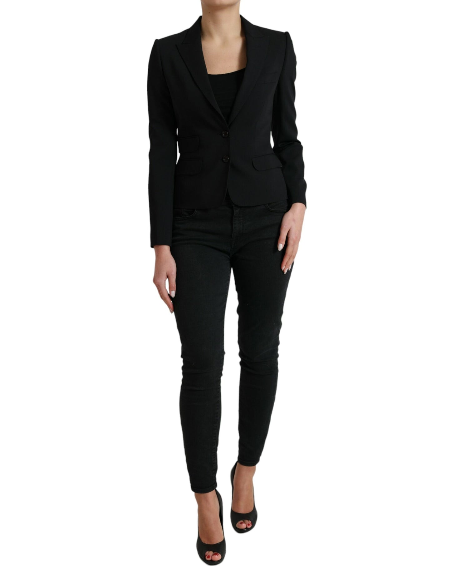 Dolce & Gabbana Americana Negra de Lana Cruzada Recta Chaqueta Abrigo