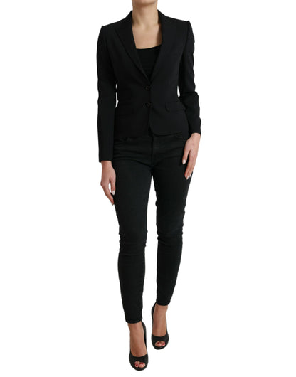 Dolce & Gabbana Americana Negra de Lana Cruzada Recta Chaqueta Abrigo
