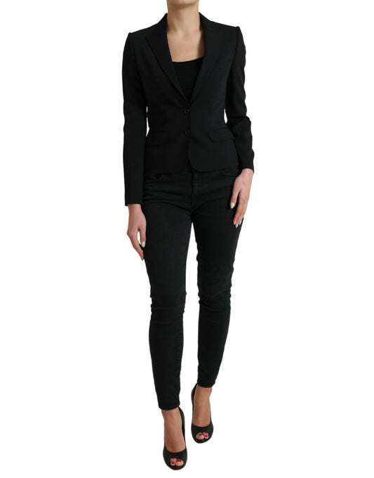 Dolce & Gabbana Americana Negra de Lana Cruzada Recta Chaqueta Abrigo