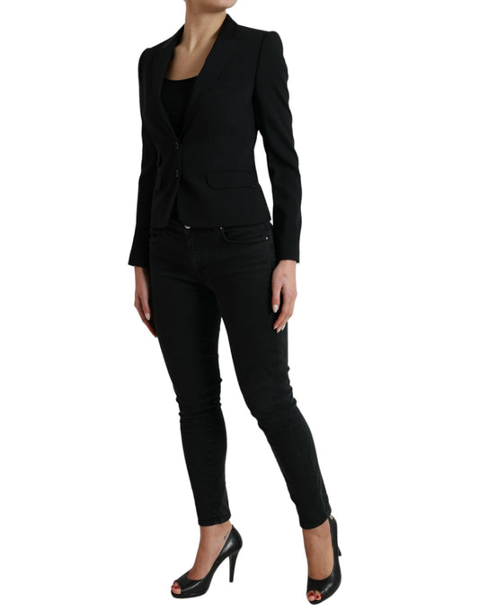 Dolce & Gabbana Americana Negra de Lana Cruzada Recta Chaqueta Abrigo