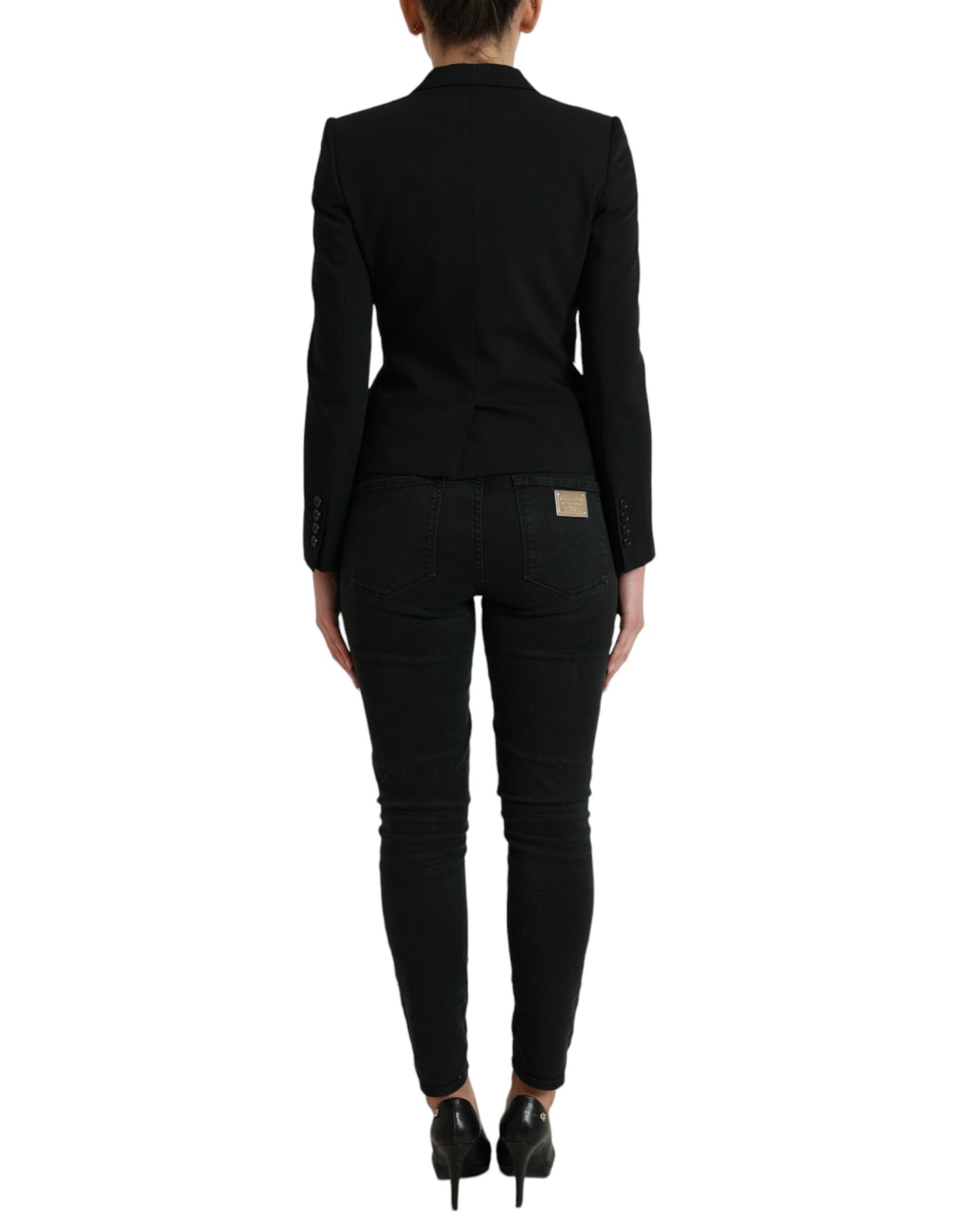 Dolce & Gabbana Americana Negra de Lana Cruzada Recta Chaqueta Abrigo