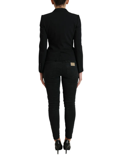 Dolce & Gabbana Americana Negra de Lana Cruzada Recta Chaqueta Abrigo