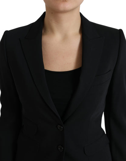 Dolce & Gabbana Americana Negra de Lana Cruzada Recta Chaqueta Abrigo