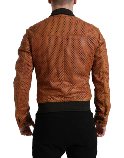 Chaqueta Perforada de Cuero de Cordero Marrón Dolce & Gabbana