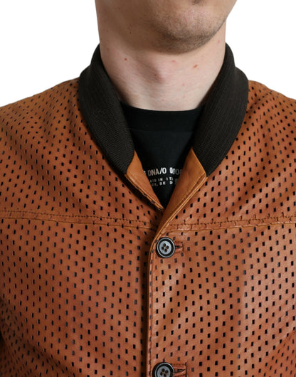 Chaqueta Perforada de Cuero de Cordero Marrón Dolce & Gabbana