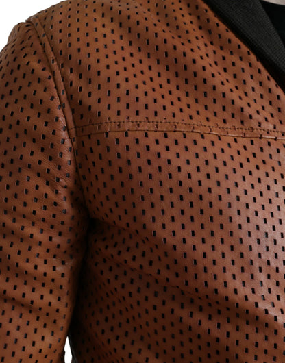 Chaqueta Perforada de Cuero de Cordero Marrón Dolce & Gabbana