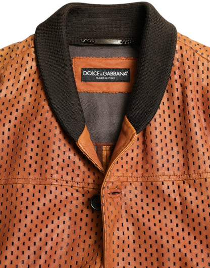 Chaqueta Perforada de Cuero de Cordero Marrón Dolce & Gabbana