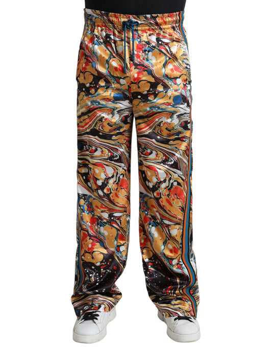 Pantalones de satén con estampado de mármol multicolor de Dolce & Gabbana