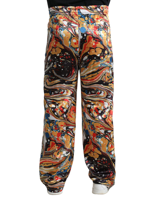 Pantalones de satén con estampado de mármol multicolor de Dolce & Gabbana