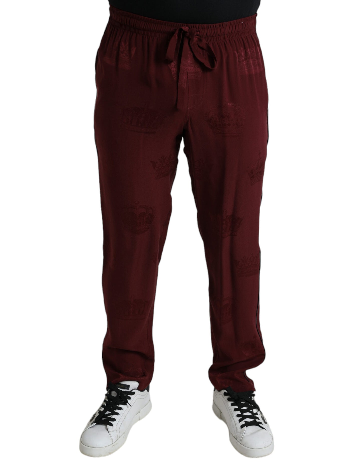 Pantalones de pijama de seda Dolce & Gabbana color granate con estampado de corona