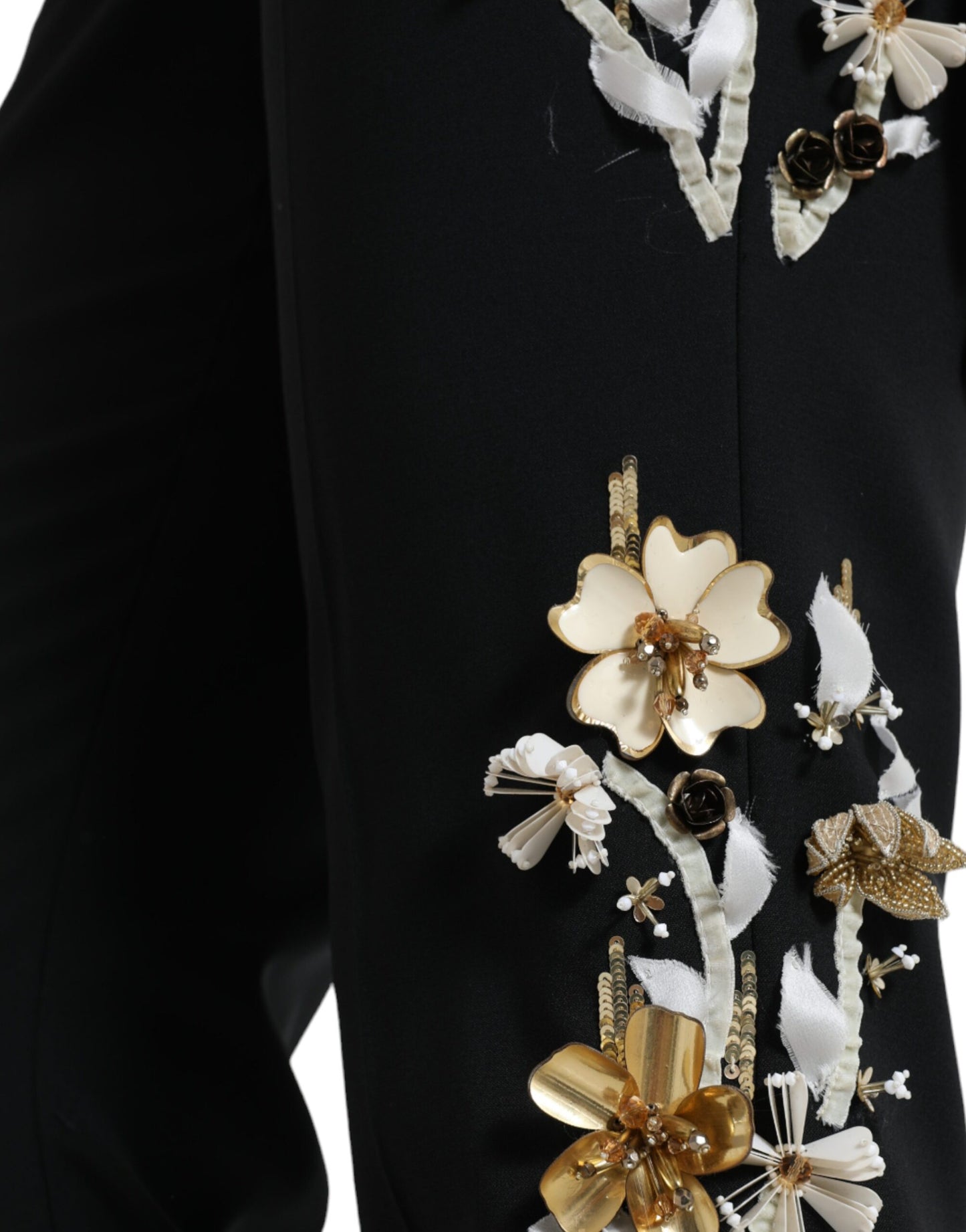 Pantalones cónicos de talle alto con apliques florales negros de Dolce & Gabbana
