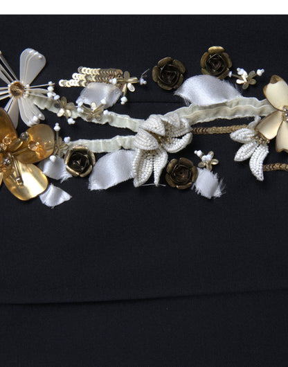 Pantalones cónicos de talle alto con apliques florales negros de Dolce & Gabbana