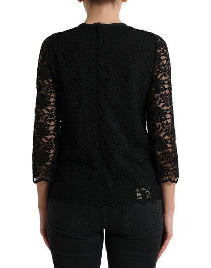 Blusa negra STAFF de Dolce & Gabbana Top de nailon de encaje floral