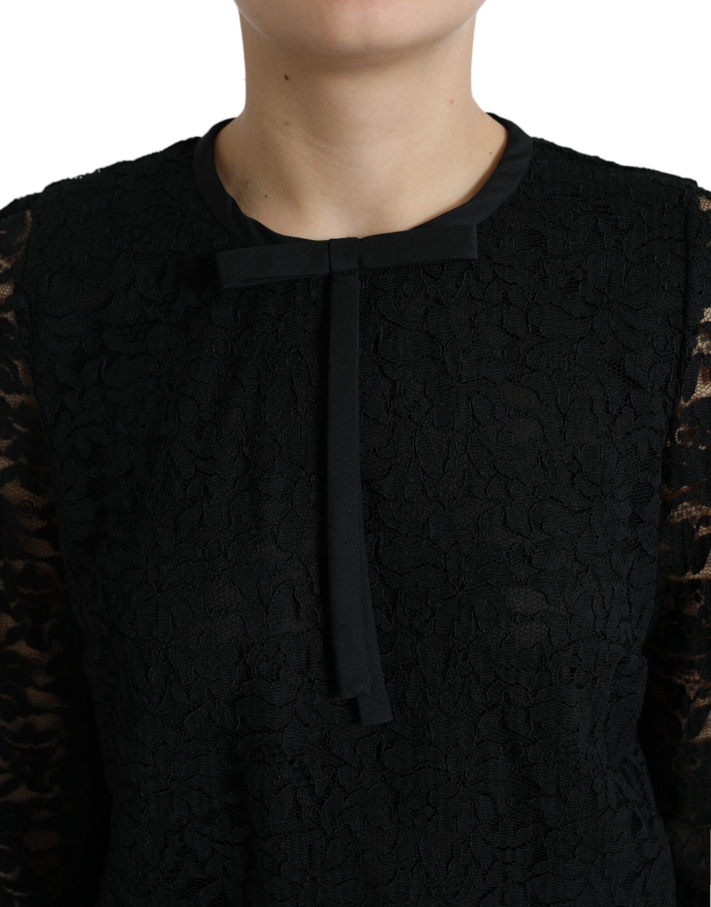 Blusa negra STAFF de Dolce & Gabbana Top de nailon de encaje floral
