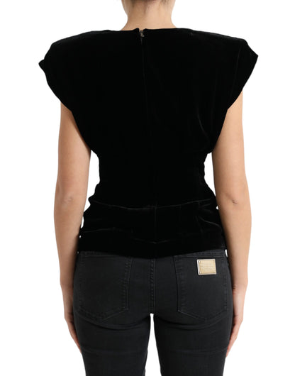 Dolce & Gabbana Blusa Negra de Terciopelo Entallada con Hombreras