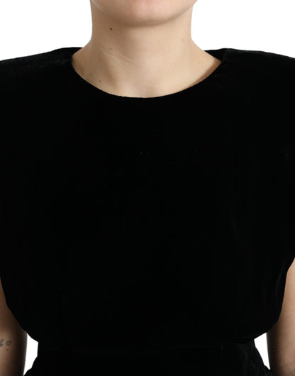 Dolce & Gabbana Blusa Negra de Terciopelo Entallada con Hombreras