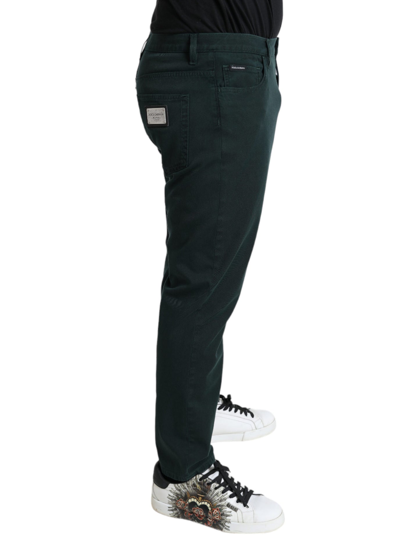 Jeans vaqueros ajustados elásticos de algodón verde Dolce & Gabbana para hombre
