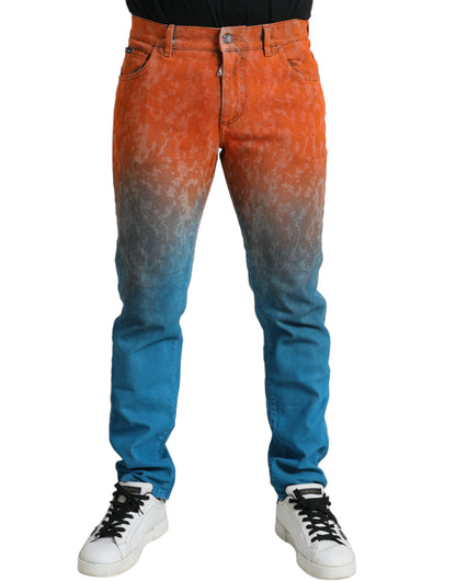 Jeans ajustados de algodón con efecto difuminado multicolor de Dolce & Gabbana