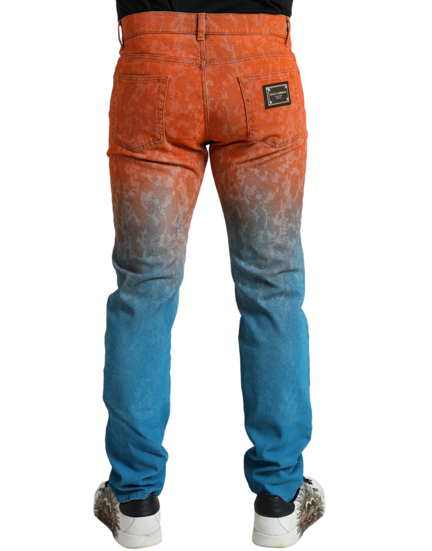 Jeans ajustados de algodón con efecto difuminado multicolor de Dolce & Gabbana