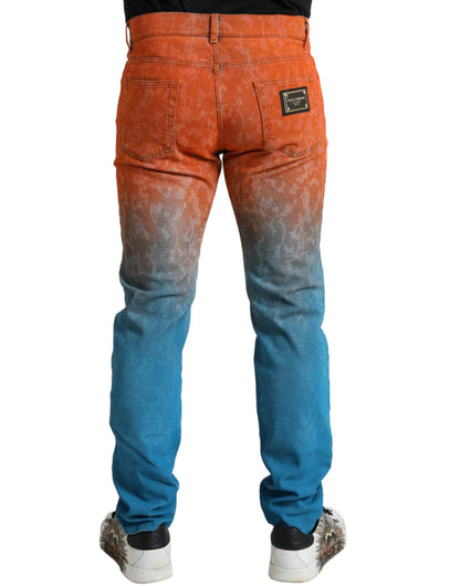 Jeans ajustados de algodón con efecto difuminado multicolor de Dolce & Gabbana