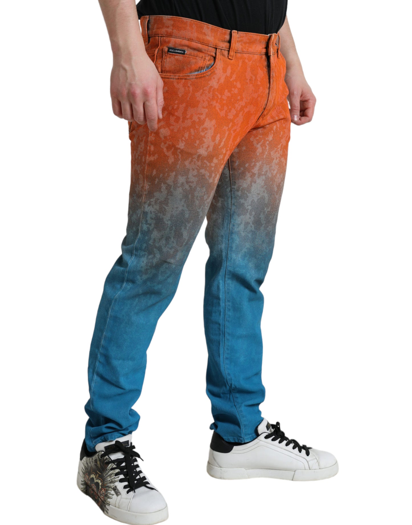 Jeans ajustados de algodón con efecto difuminado multicolor de Dolce & Gabbana