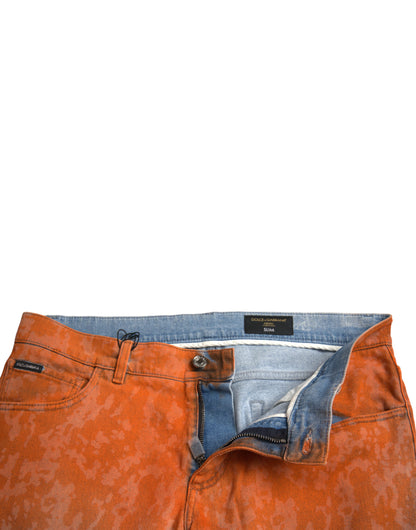 Jeans ajustados de algodón con efecto difuminado multicolor de Dolce & Gabbana