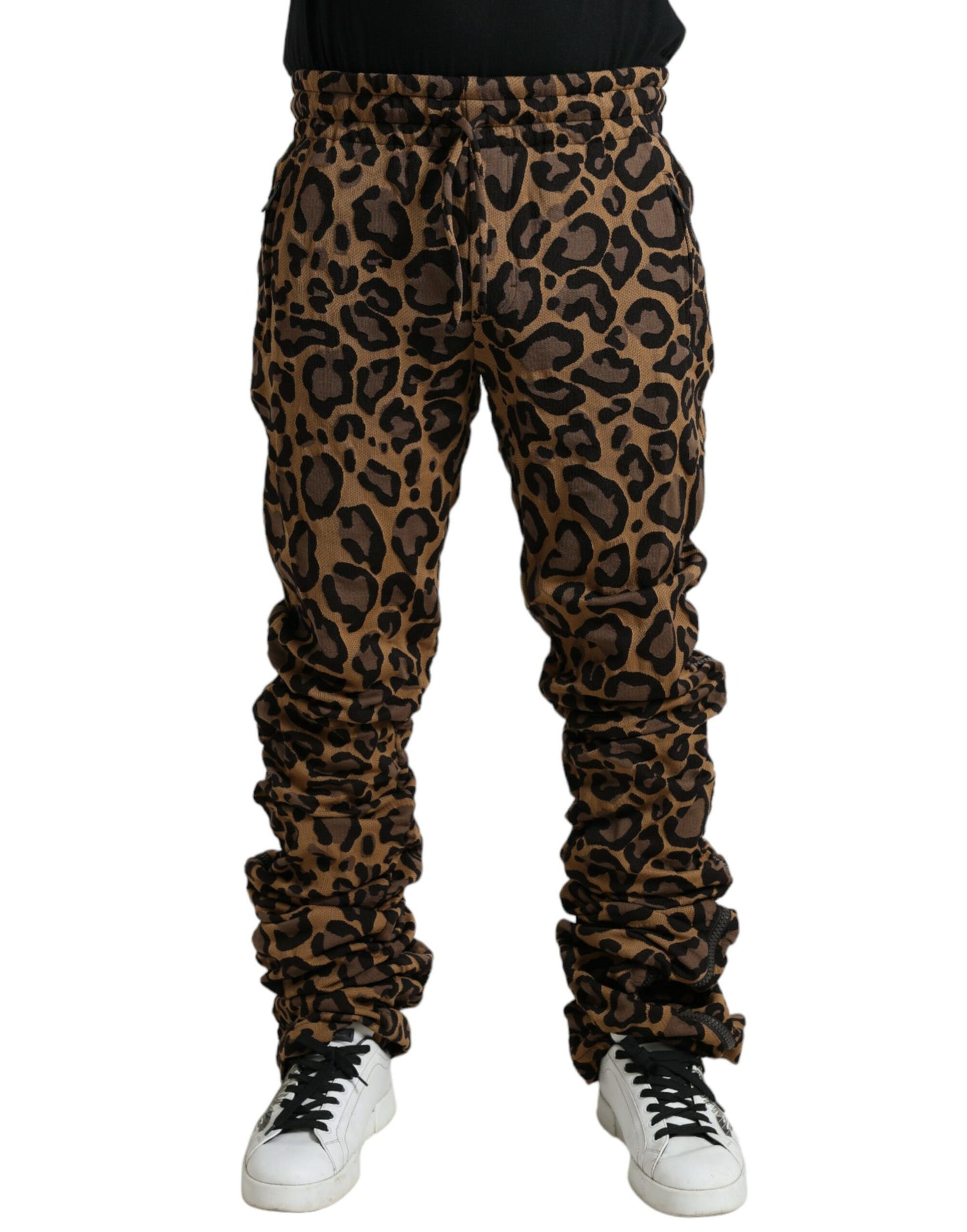 Pantalones Jogger Dolce & Gabbana Marrones de Jacquard con Estampado de Leopardo