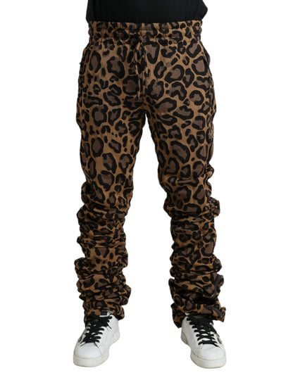 Pantalones Jogger Dolce & Gabbana Marrones de Jacquard con Estampado de Leopardo