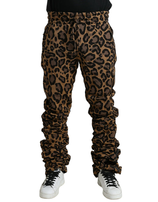 Pantalones Jogger Dolce & Gabbana Marrones de Jacquard con Estampado de Leopardo
