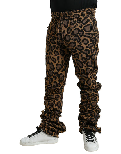Pantalones Jogger Dolce & Gabbana Marrones de Jacquard con Estampado de Leopardo