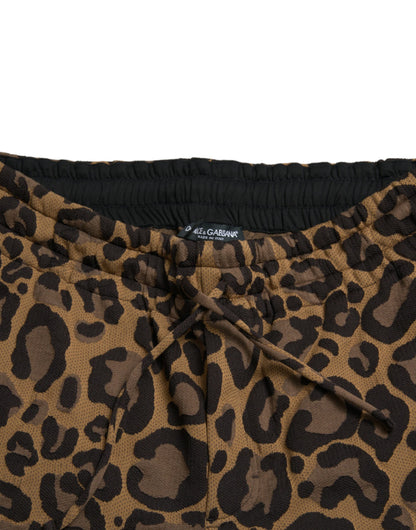 Pantalones Jogger Dolce & Gabbana Marrones de Jacquard con Estampado de Leopardo